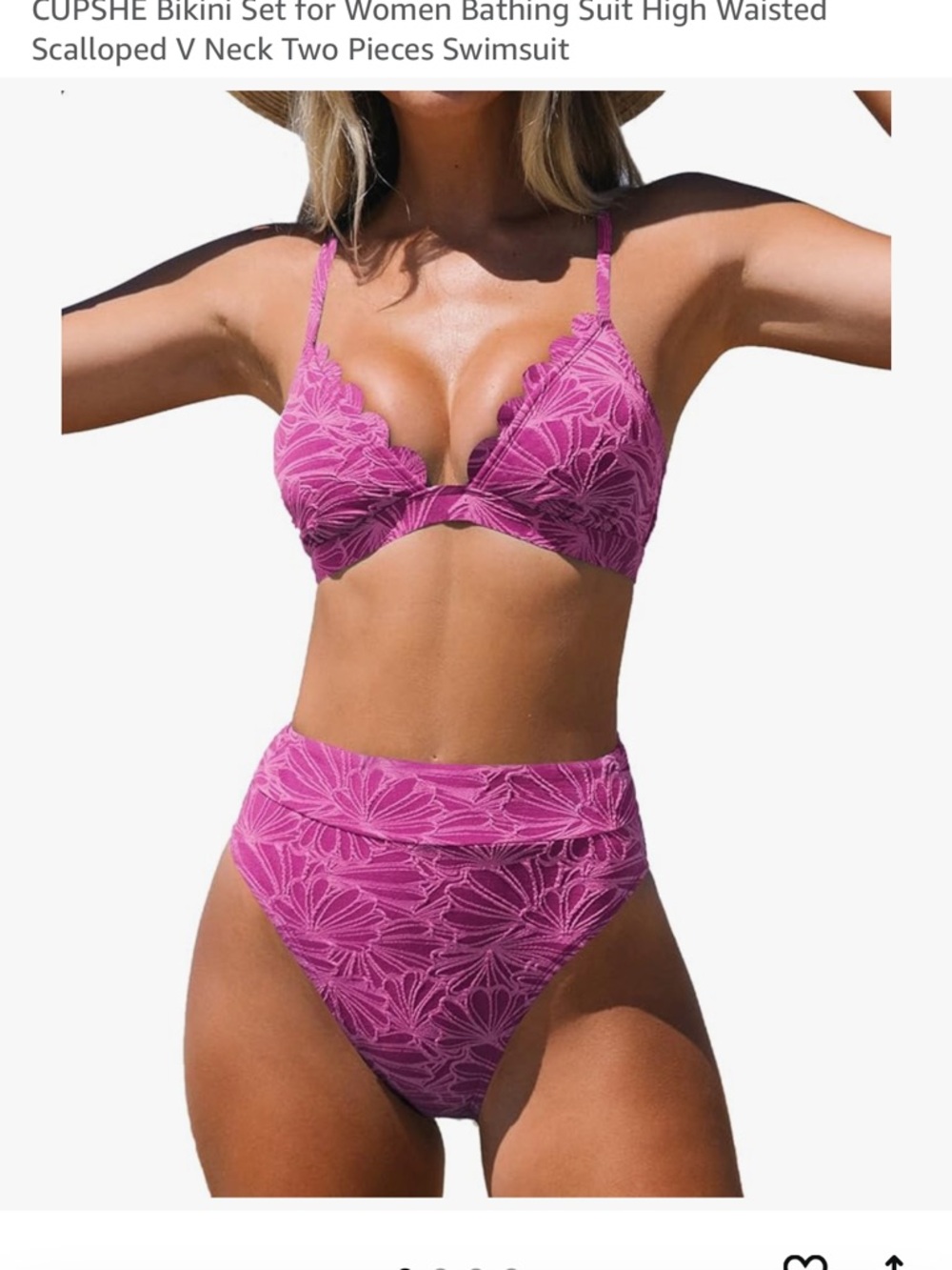Cupshe Women’s High-Waist Scalloped Bikini Set - Pink